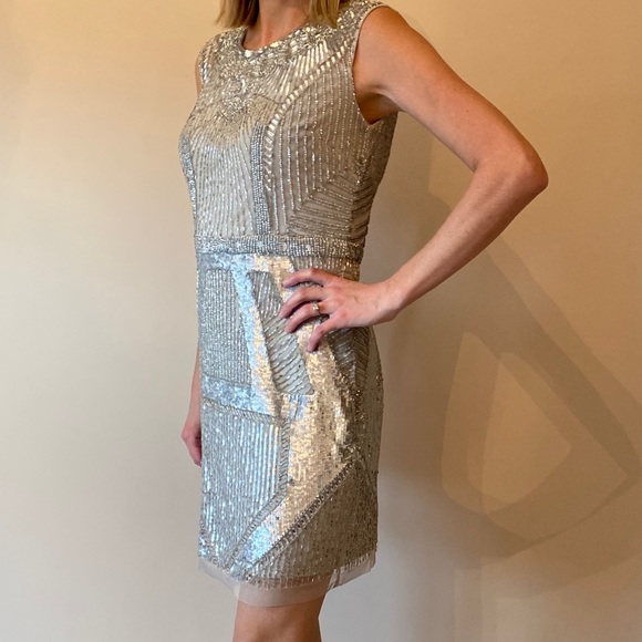 Aidan Mattox Sleeveless Beaded Sequin Sheath Dress - Picture 2 of 13